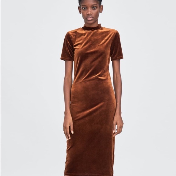 Zara Dresses & Skirts - Zara Rust Velvet Midi Dress